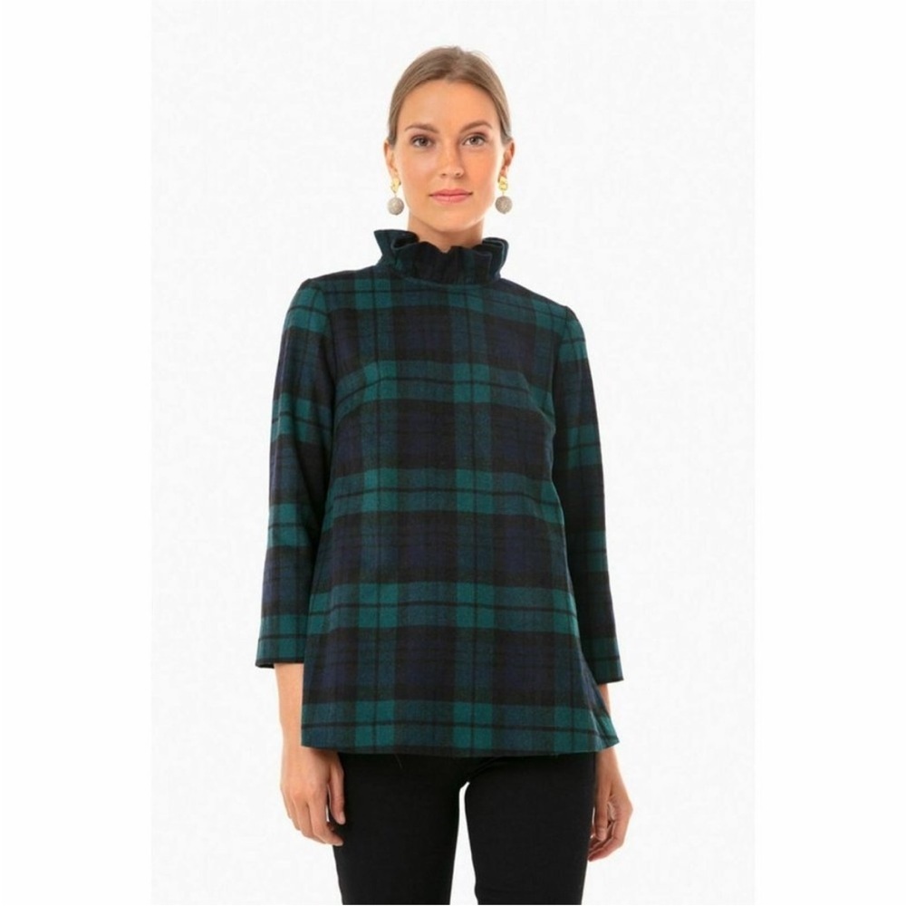 Tuckernuck Blackwatch Plaid Faye Blouse XS Bow Ruffle Collar Holiday Old Money